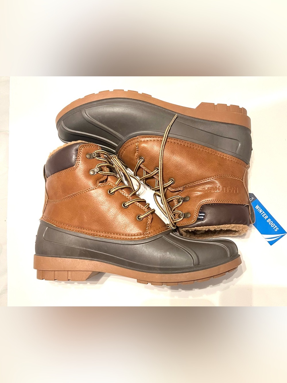 Nautica Men’s Brown Leather Water Resistant Lace Up Duck Boots-Size 11 - Picture 3 of 10